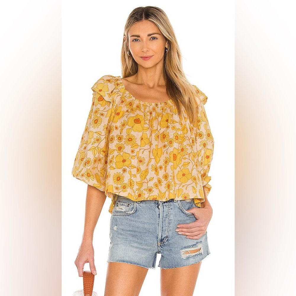 NWOT Free People Miss Daisy Printed Top in Ivory Combo